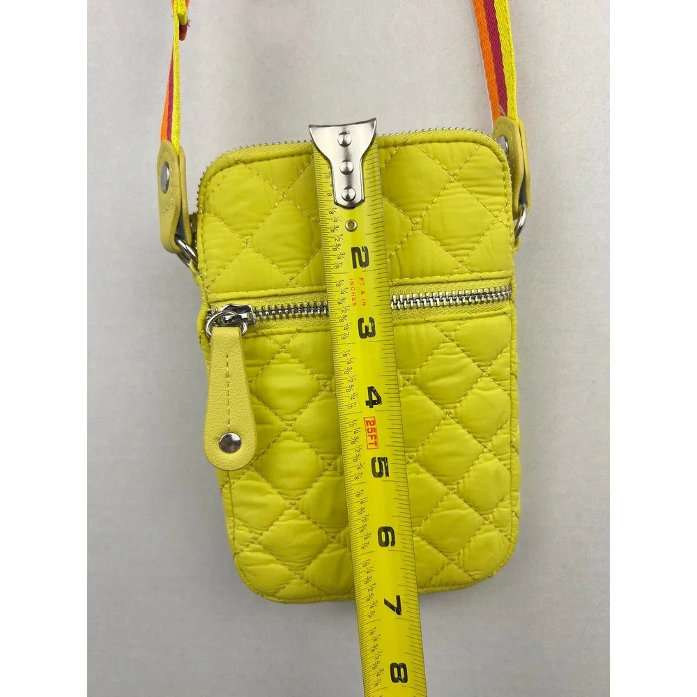 Sondra Roberts Squared Yellow Quilted Nylon Crossbody Phone Bag‎ Striped Strap